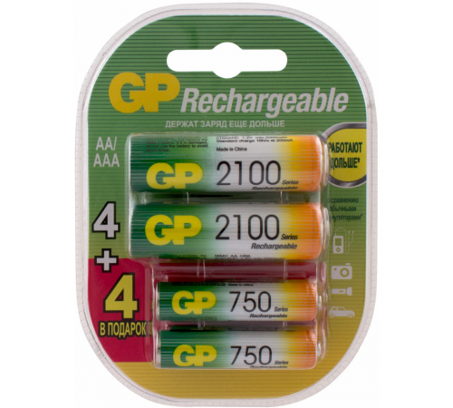 Аккумулятор GP AA 2100 mAh 4 шт. + AAA 750 mAh 4 шт.