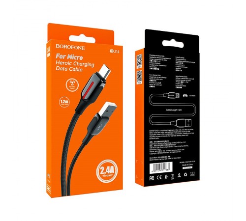 USB кабель micro USB Borofone BU14, Черный, 1.2 м