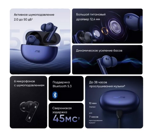 Наушники беспроводные Realme Buds Air 6, Серебро