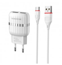 Сетевое зарядное устройство Borofone BA24A 2USB с Type-C кабелем (2.4A) белый