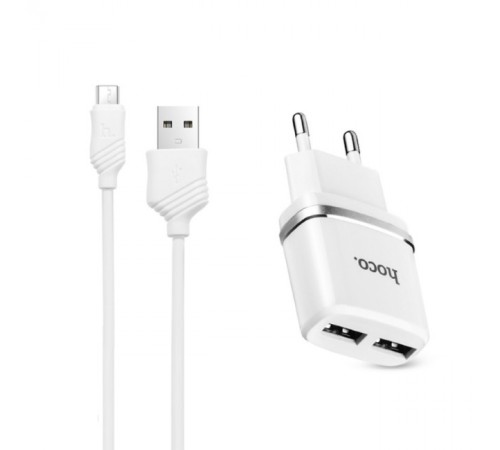 Сетевое зарядное устройство HOCO USB C12 (2.4A) с Type-C кабелем