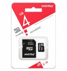 Флеш-накопитель MicroSD 4Гб SmartBuy Class 4 (С адаптером)