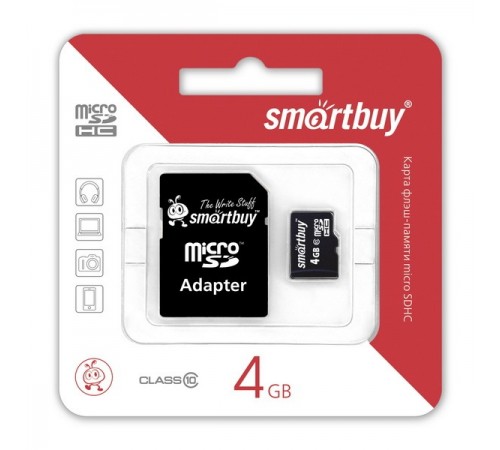 Флеш-накопитель MicroSD 4Гб SmartBuy Class10 (С адаптером)