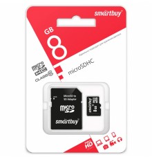 Флеш-накопитель MicroSD 8Гб SmartBuy Сlass 10 (С адаптером)