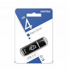 Флеш-накопитель USB 4Гб SmartBuy Glossy, USB 2.0, черный