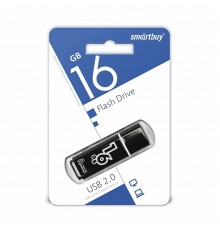 Флеш-накопитель USB 16Гб SmartBuy Glossy, USB 2.0, Черный