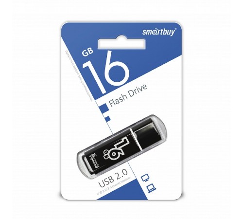 Флеш-накопитель USB 16Гб SmartBuy Glossy, USB 2.0, Черный