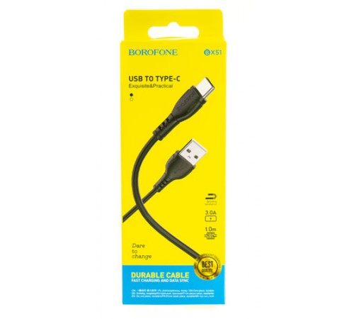 USB кабель Type-C Borofone BX51, черный, 1 м