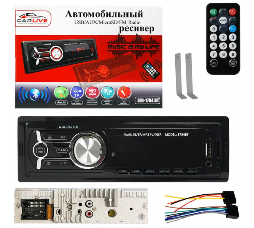 Автомагнитола CarLive LED-1784 BT 1DIN LED экран, Bluetooth/USB/AUX/FM/пульт ДУ