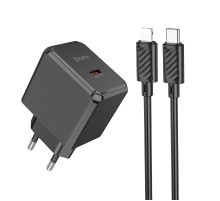 Сетевое зарядное устройство HOCO Type-C CS15A 30W с Lightning кабелем, черный