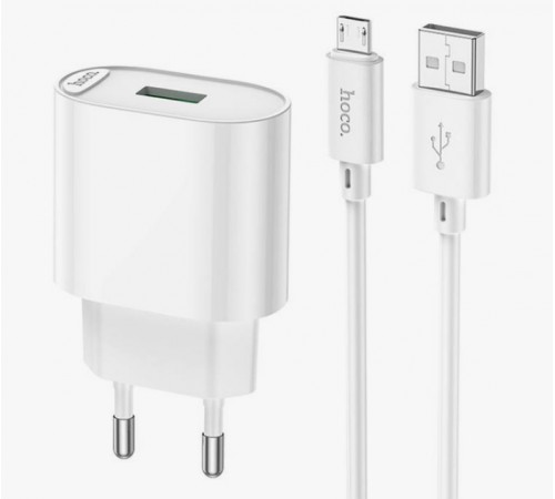 Сетевое зарядное устройство HOCO USB C109A QC 3.0, 3A, с Micro кабелем, белый