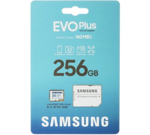 Флеш-накопитель MicroSD 256Гб Samsung Evo Plus Class 10 (С адаптером)