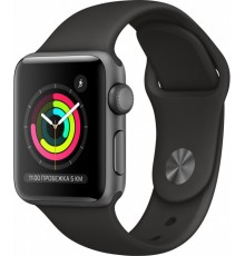 Смарт-часы Apple Watch Series 3, 38 мм, корпус из алюминия цвета «серый космос», спортивный ремешок черного цвета (MTF02RU/A)