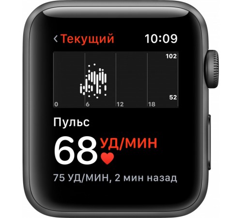 Смарт-часы Apple Watch Series 3, 42мм, корпус из алюминия цвета «серый космос», спортивный ремешок