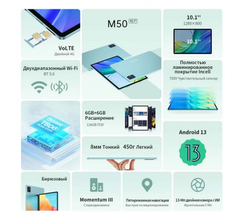 Планшет Teclast M50 6/128GB, зеленый